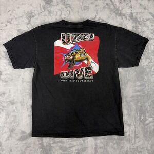 Vintage Uzzi Dive Gear T-shirt Committed To Preserve Sea Turtle Large Fade Black